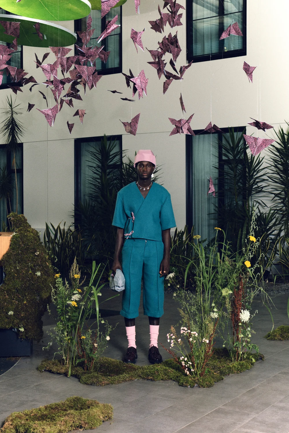 Teal jacket and matching wide-leg shorts — design by IMPARI