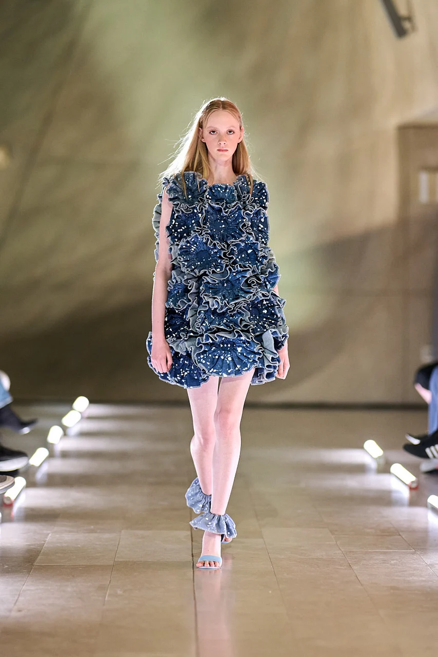 Blue ruffled mini dress — design by Play Sustain — Justyna Rozek